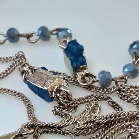 Druzy Gold Plated Delicate Double Chain Lariat Necklace - Picture 5 of 6